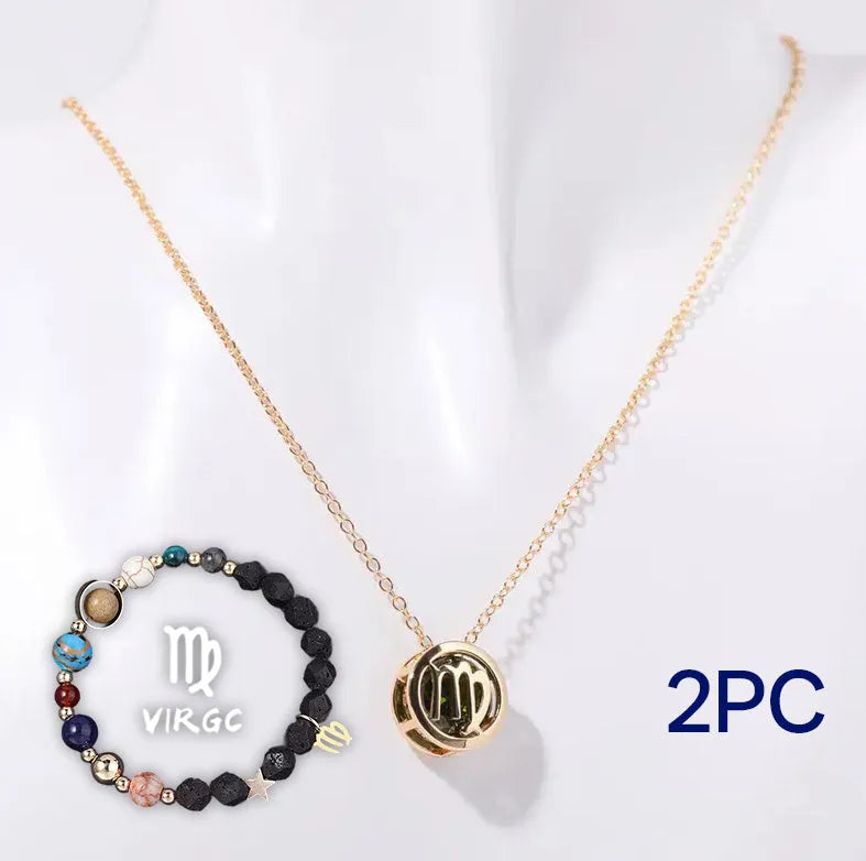 Natural stone beaded multi-strand necklace and matching bracelet set on a background.
