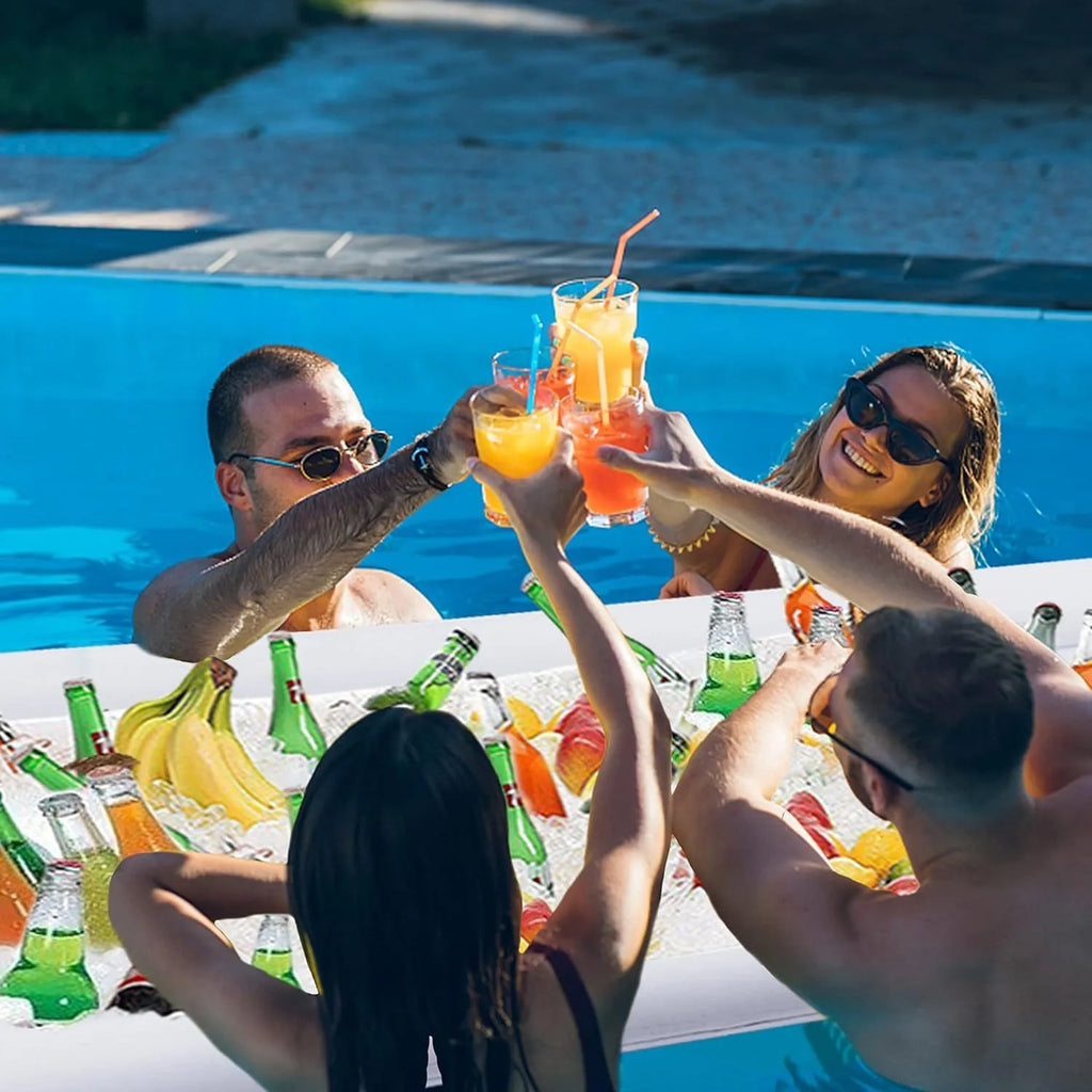 Inflatable ice bar with cup holders and yellow ice bucket for party drink service