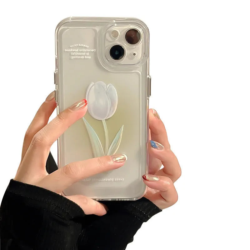All-inclusive TPU phone case for Apple iPhone in gradient rose and tulip colours showing full coverage protection