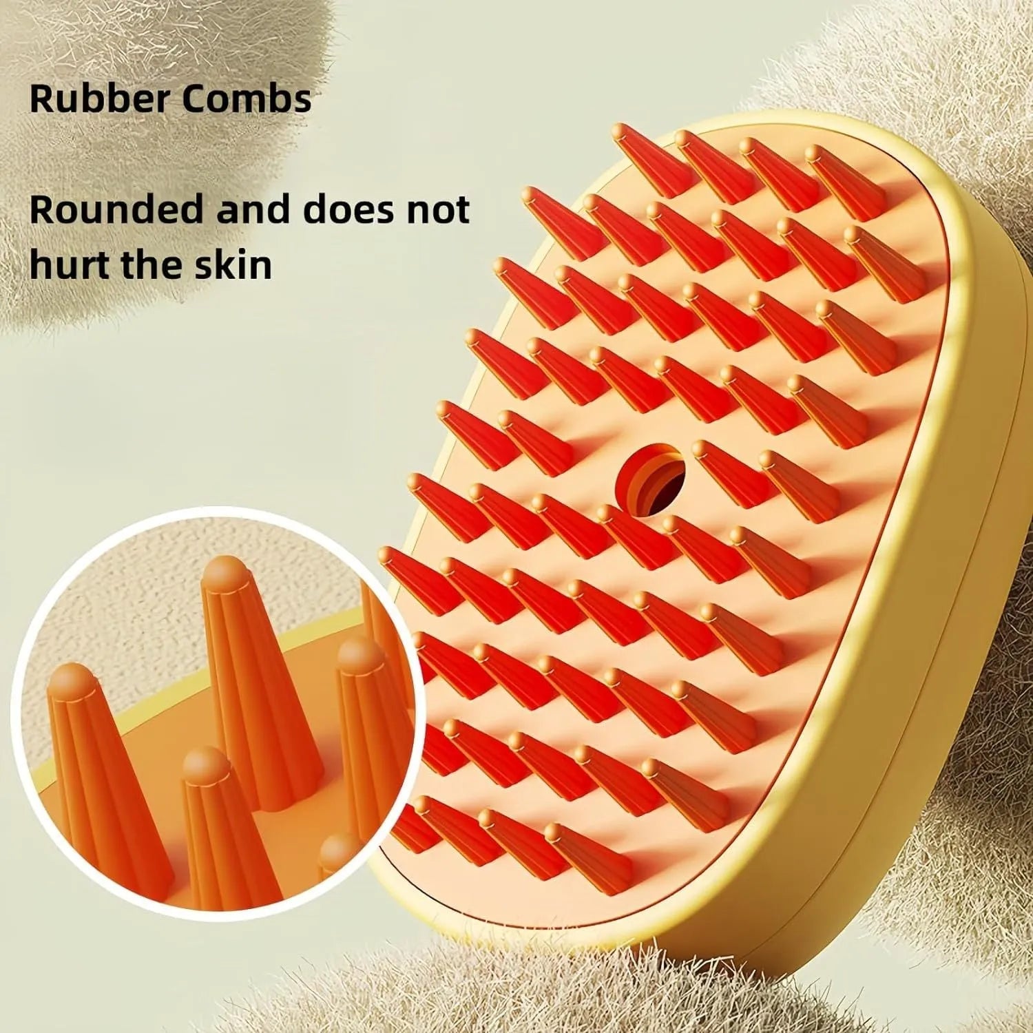 White or yellow Cat Steam Brush with silicone teeth and rechargeable spray for grooming dogs and cats