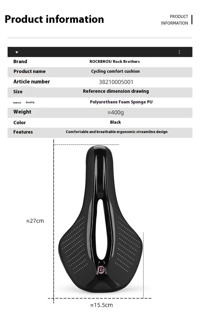 Black and pink bicycle seat cushion for mountain bikes with PU foam construction
