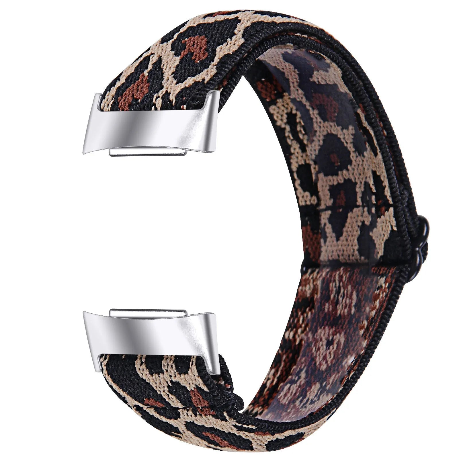 Adjustable printed elastic watch strap compatible with Fitbit Charge 6, shown in a vibrant colour design.