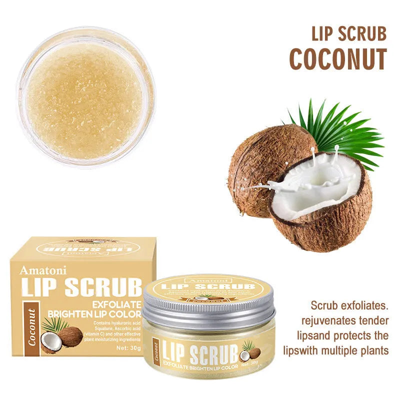 Amatoni Lip Scrub pot showing 30g exfoliating cream with fruit flavour options