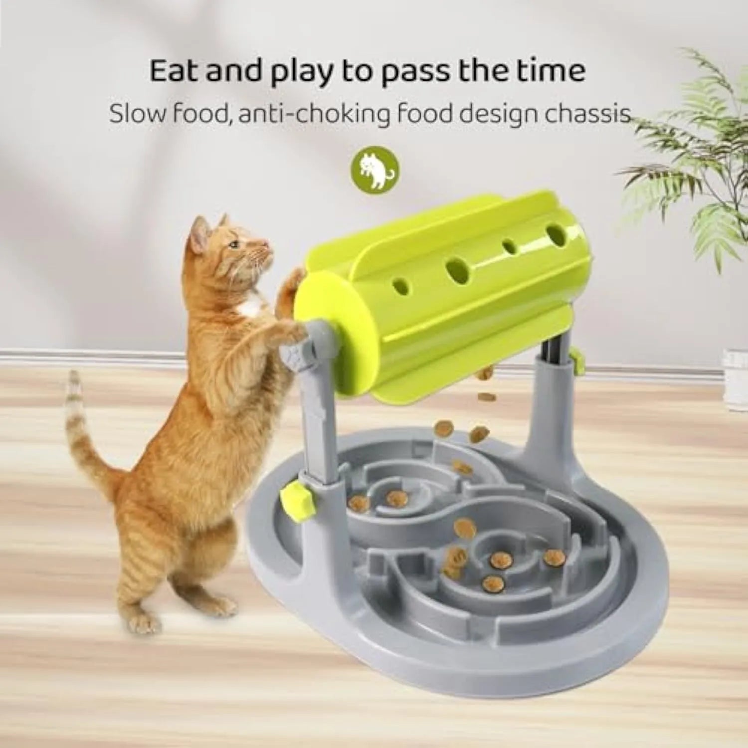 Blue interactive pet puzzle feeder with adjustable height and raised patterns for slow feeding