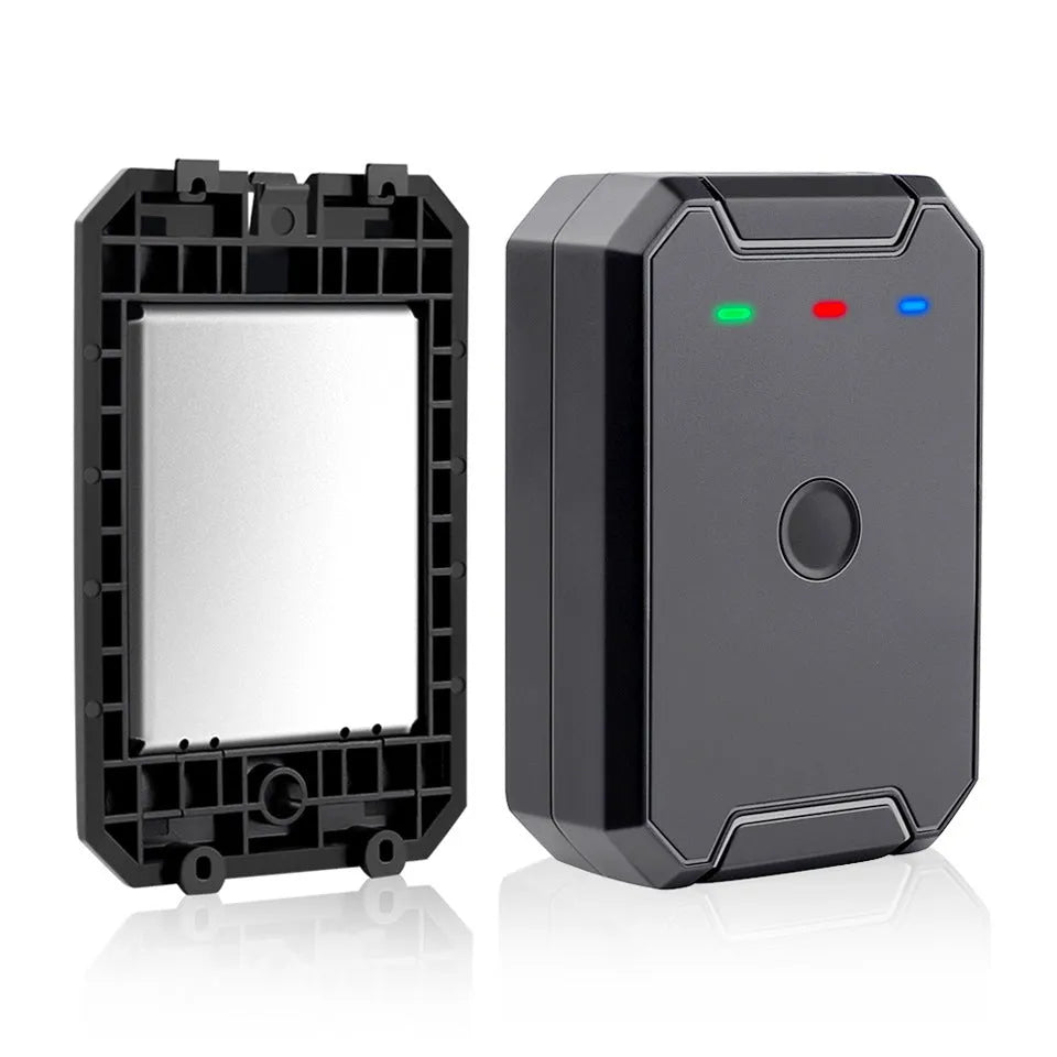 Black GPS car locator device with 6000mAh battery for long standby tracking.