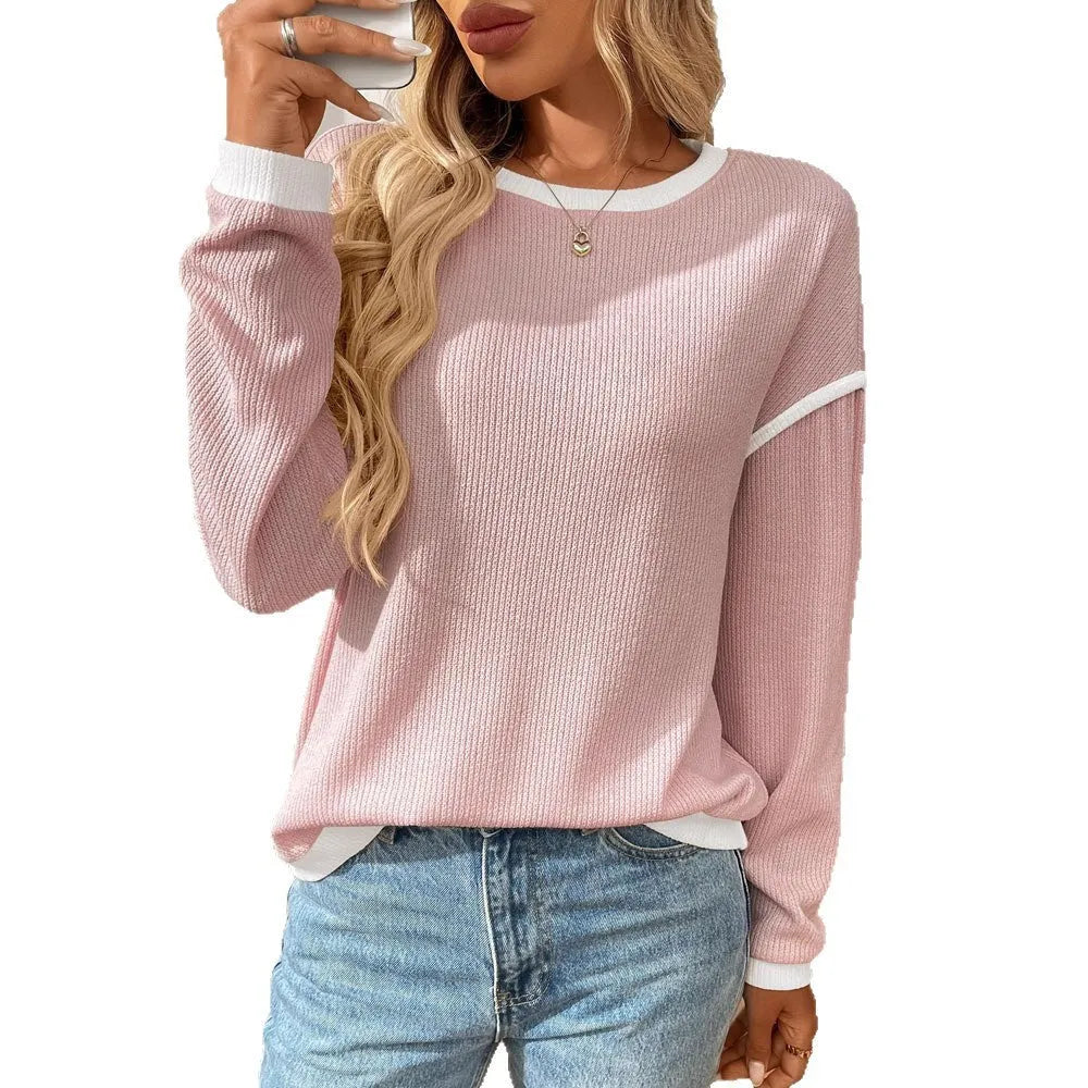 Women's loose fit round neck polyester pullover top in multiple colour options
