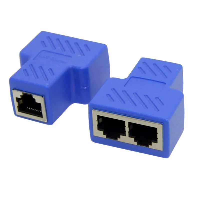 RJ45 network cable splitter in black, blue, red, white, or yellow with two units per set for Ethernet port sharing