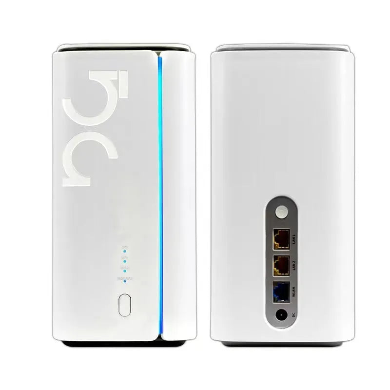 Slim 4G wireless router on a desk next to a SIM card and mobile phone.