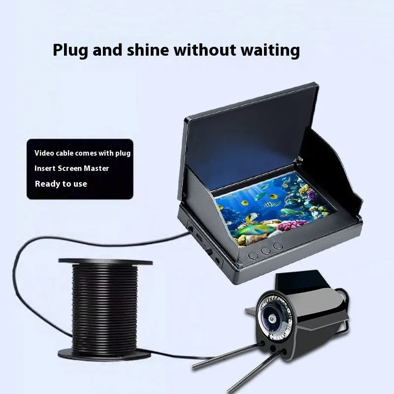 Fish finder underwater HD camera with 4.3-inch screen, wide angle lens, and temperature sensing on a fishing boat