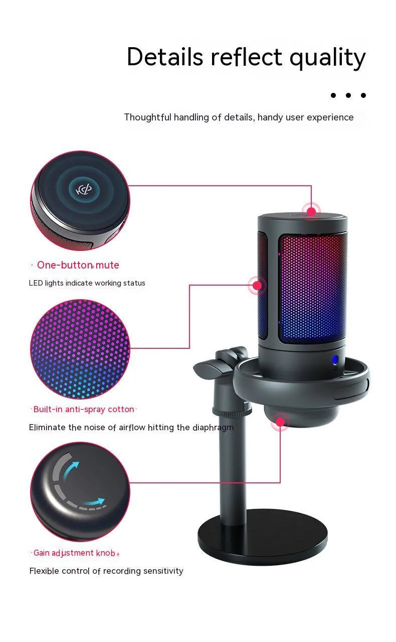 USB condenser microphone with 150cm cable in black, white, or pink colour for computer recording