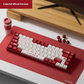 AJAZZ AK680 mechanical keyboard with red and white keycaps, hot-swappable switches, and 1.5m braided USB cable on a desktop