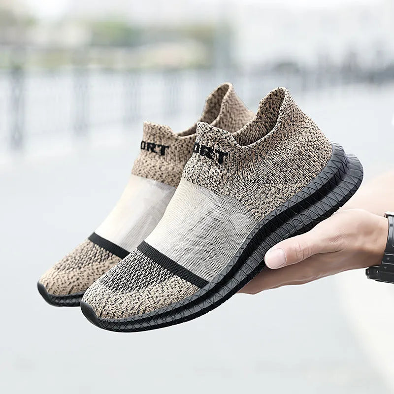 Flyknit casual sports sock shoes with lace-up closure and hollow design in multiple colour options