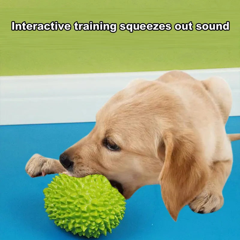 Durian-shaped dog chew toy in yellow with raised surfaces for teeth cleaning
