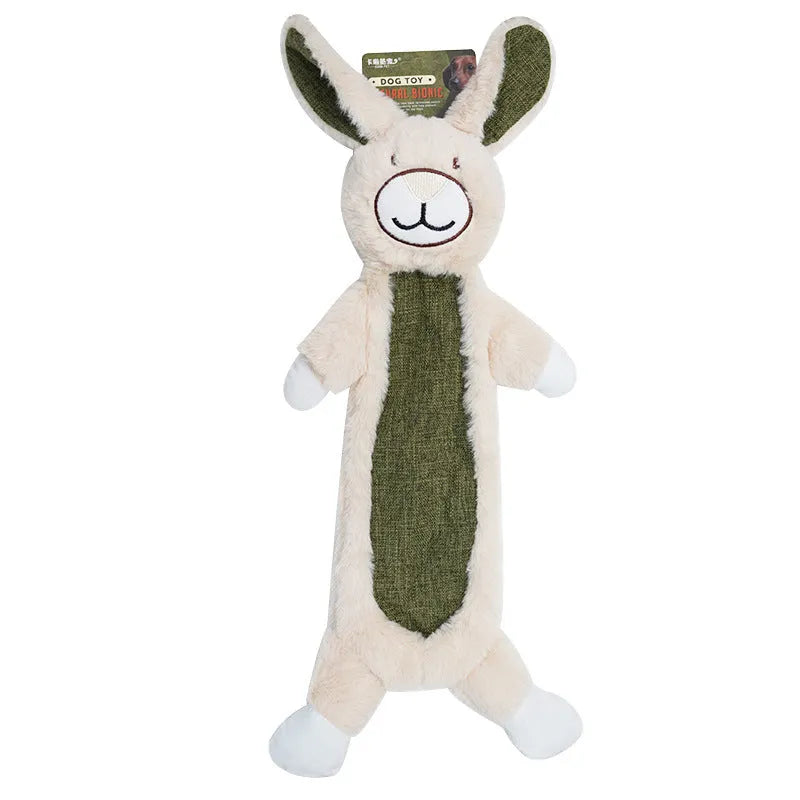 No stuffing plush dog toy with crinkle paper inside featuring rabbit and sloth character designs
