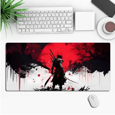 Anime pattern gaming mouse pad with non-slip rubber base in multiple size options on desk
