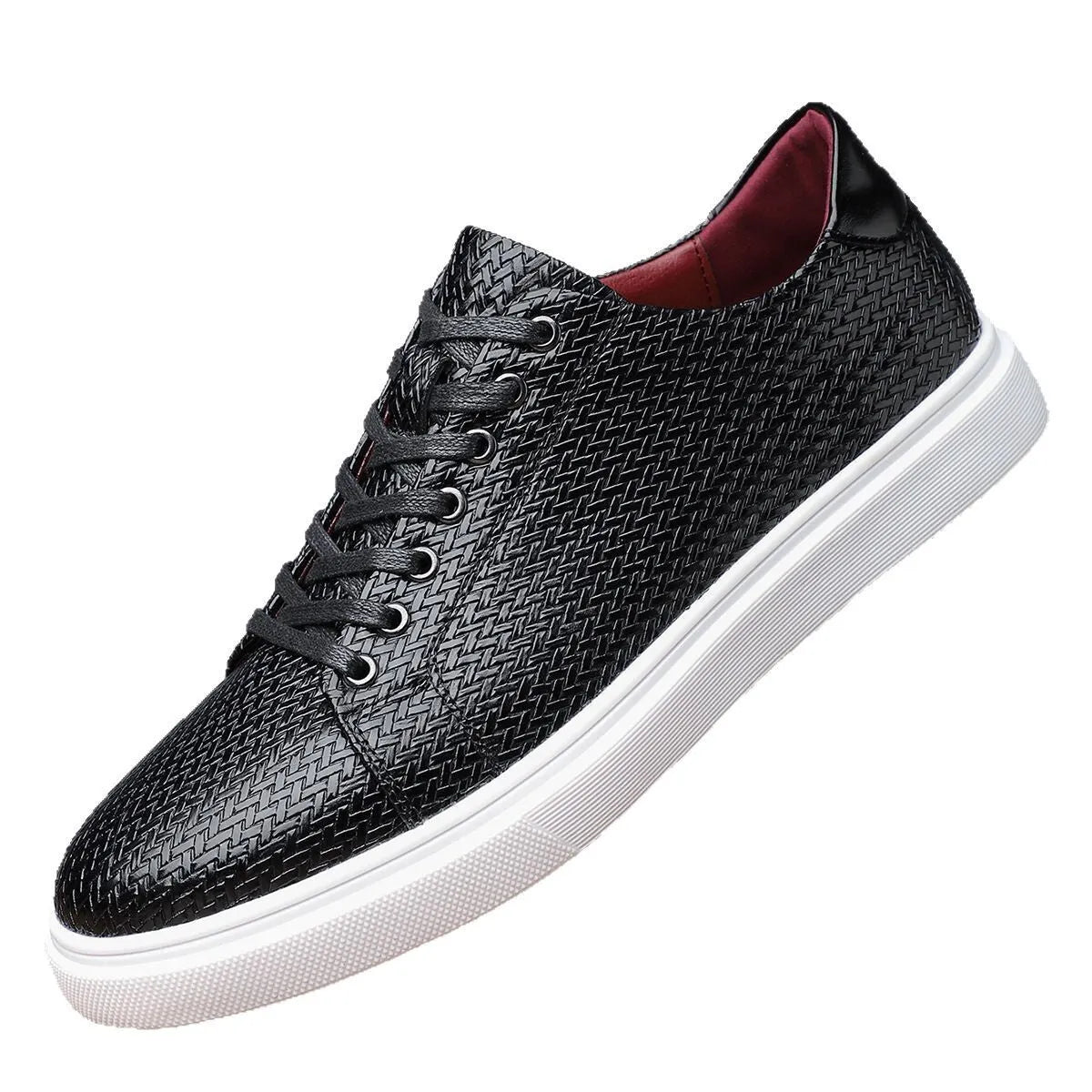 Men's black red yellow business shoes with PU upper and rubber sole low top design