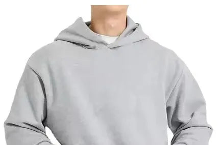 Men's fleece-lined pullover hoodie in solid colour with wool lining, shown in size L