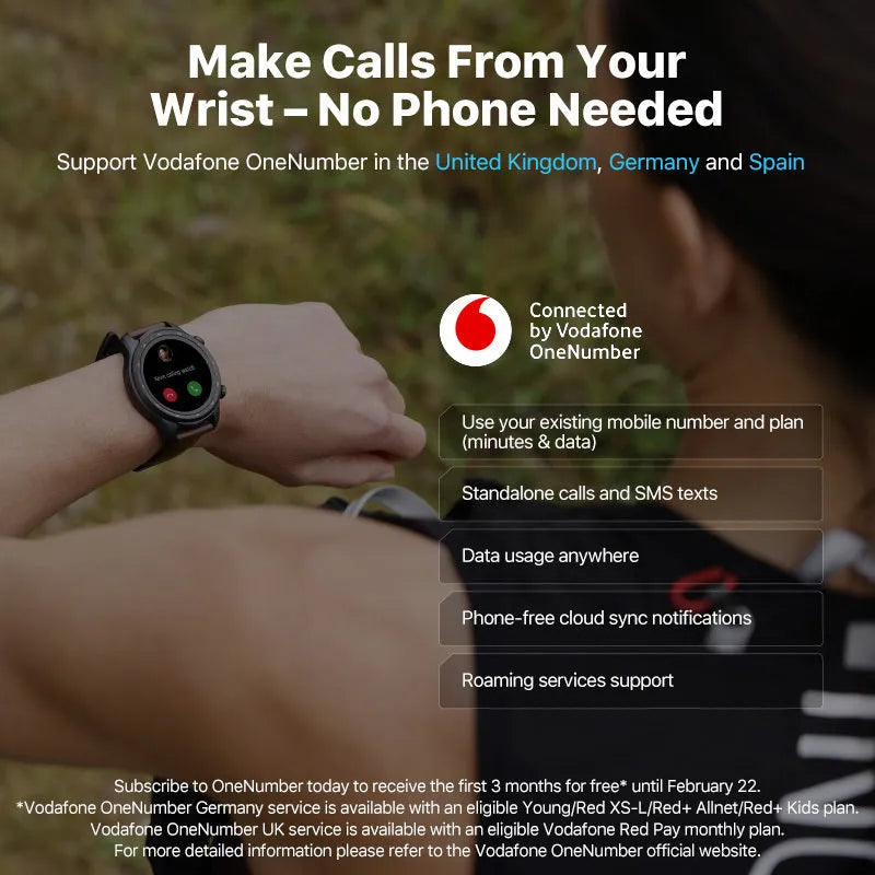 Ticwatch Pro X smart watch with 47mm diameter, dual-layer display, and black strap showing on a wrist