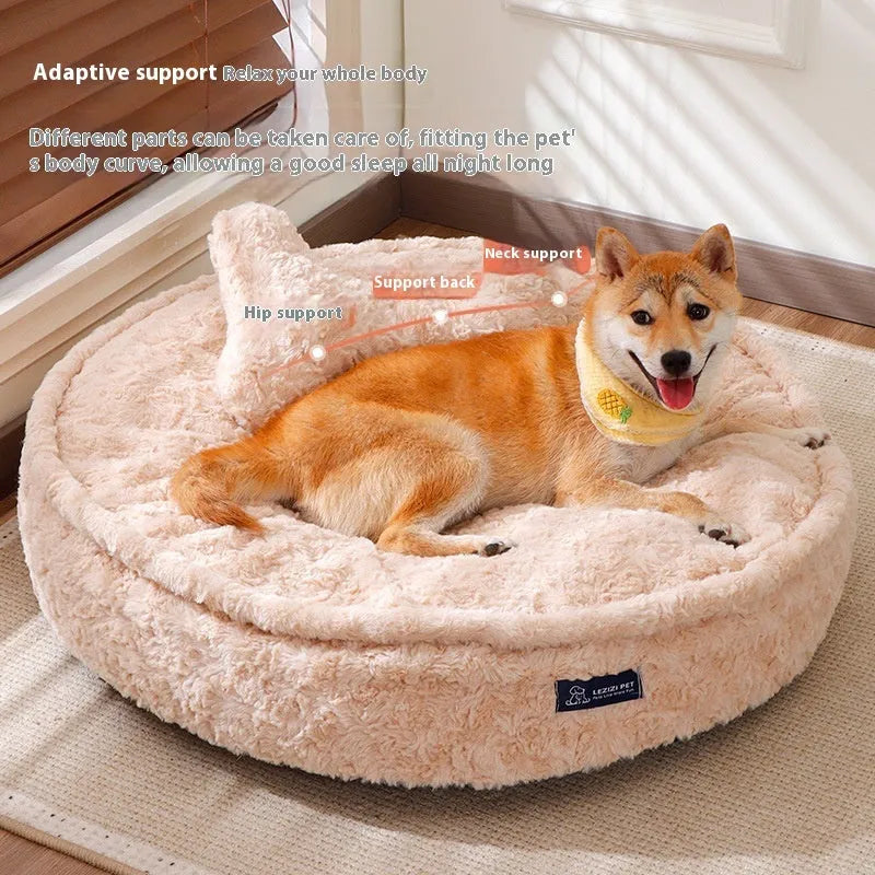 Round nest style pet bed with removable cover in milk tea colour