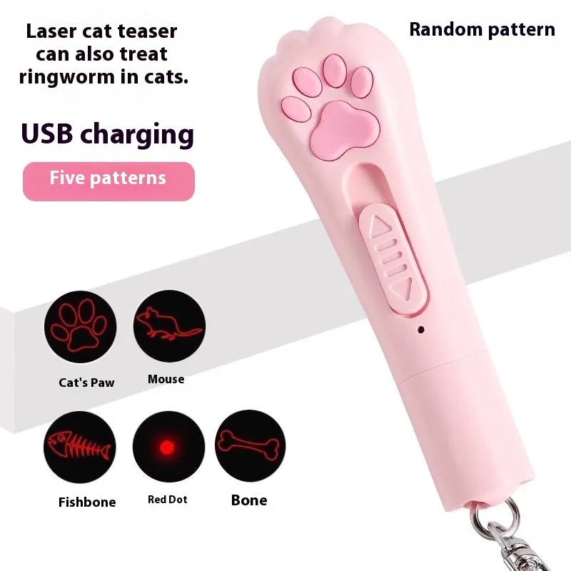 Rechargeable cat toy with 15cm feather wand and LED light in cream white colour