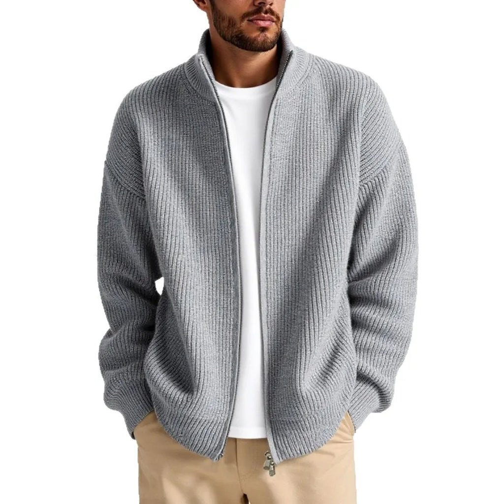 Men's loose fit cardigan sweater coat in acrylic blend, available in milky white, gray, black, gray green, navy blue colours