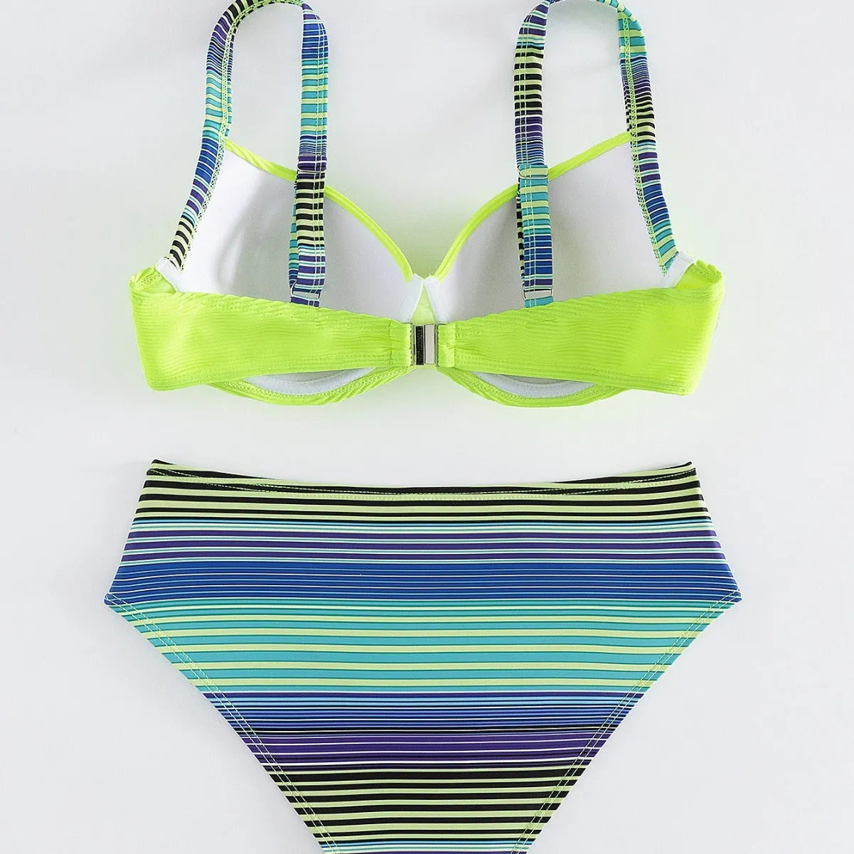 Green printed halter bikini set for women on a white background.