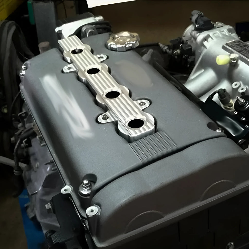 Aluminium alloy engine hood cover in blue, red, or silver with optional mounting holes