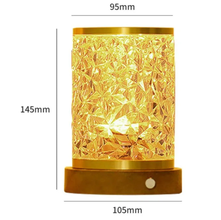 Rotating water ripple night light with acrylic body and solid wood base measuring 9.5cm wide