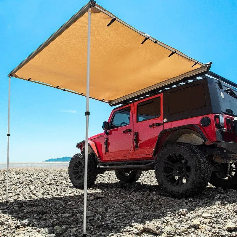 Black glue rainproof camping tent with aluminium alloy frame and Oxford cloth base, set up in outdoor environment