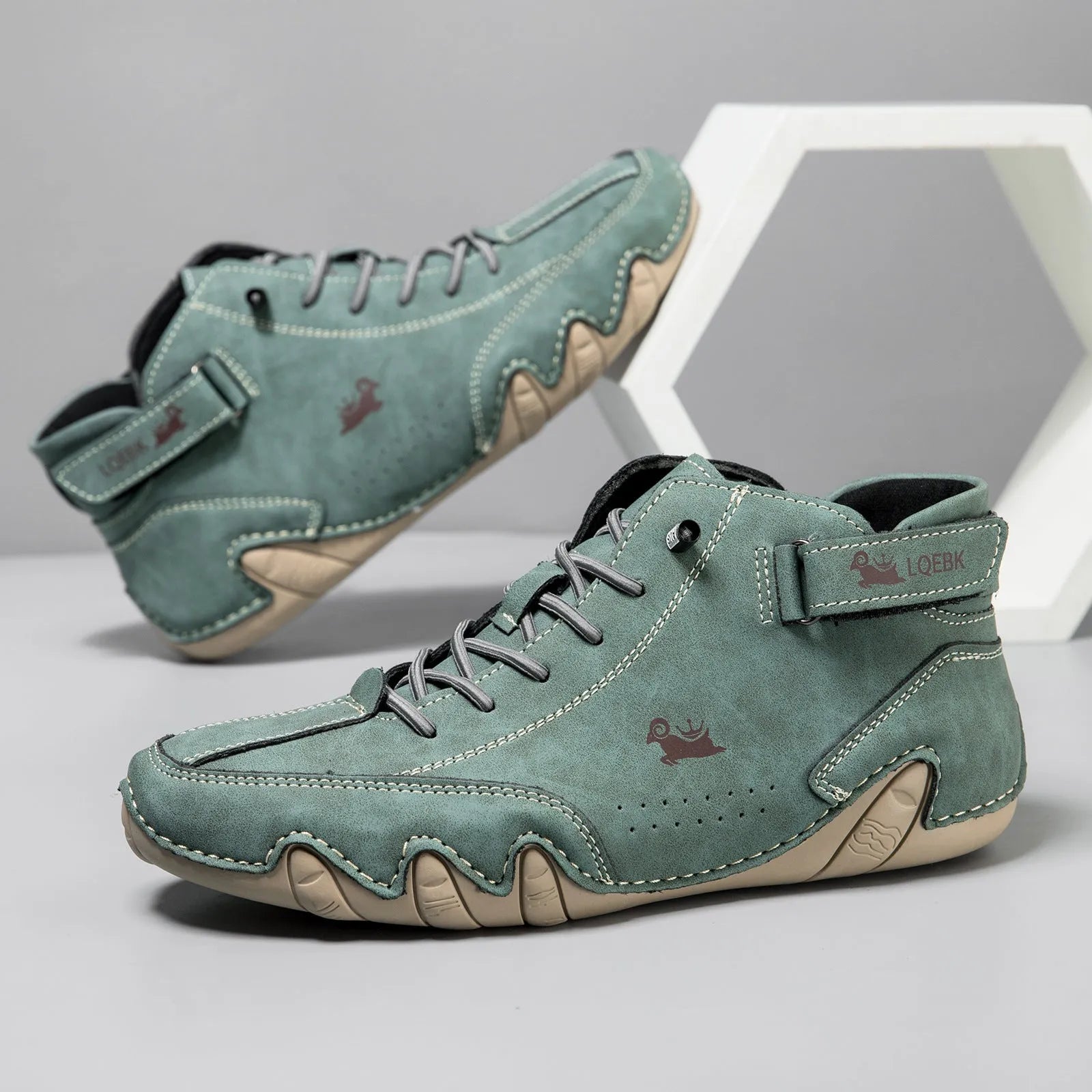 Men's brown high-top Octopus Martin boots with round toe, flat heel, and rubber sole