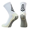 Men's mid-calf athletic socks with geometric patterns and silicone grips for football and running