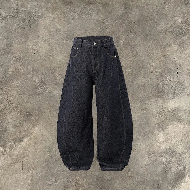 Men's wide-leg denim trousers in original cow colour with mid-waist design and relaxed fit