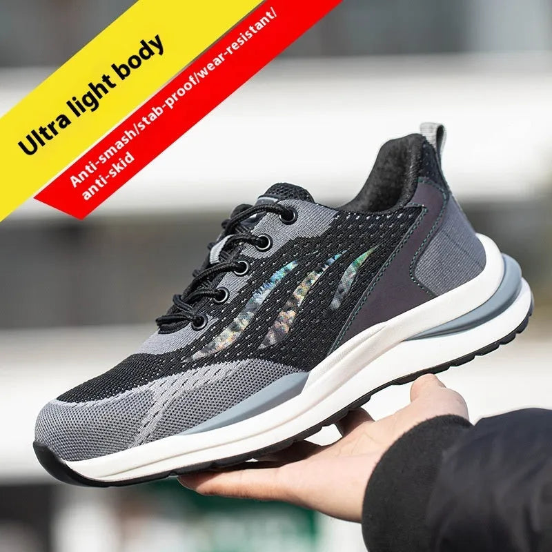 Men's black grey electrician safety shoes with plastic toe cap and lace closure