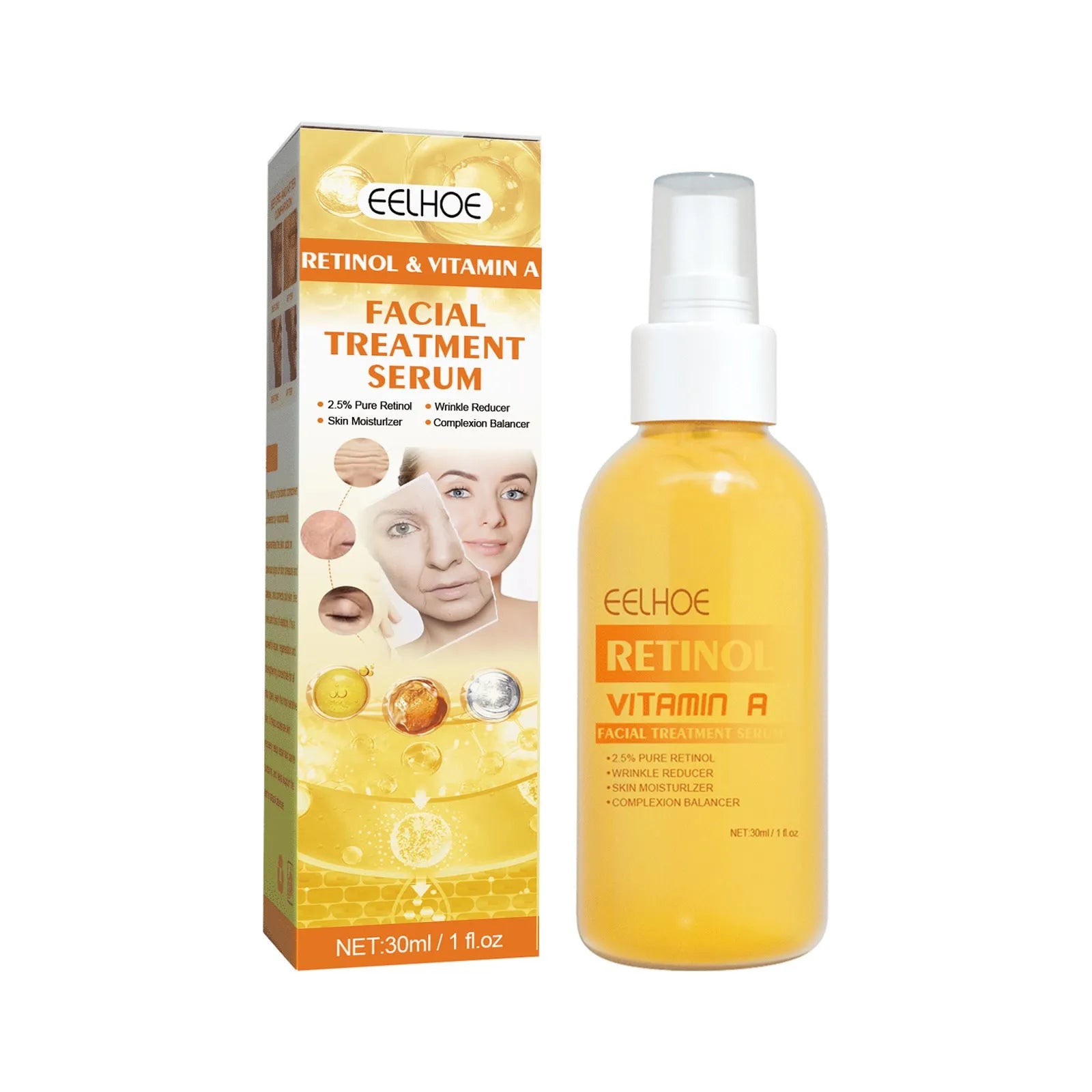 30ml retinol anti-wrinkle essence spray in boxed packaging for skin elasticity and fine line reduction