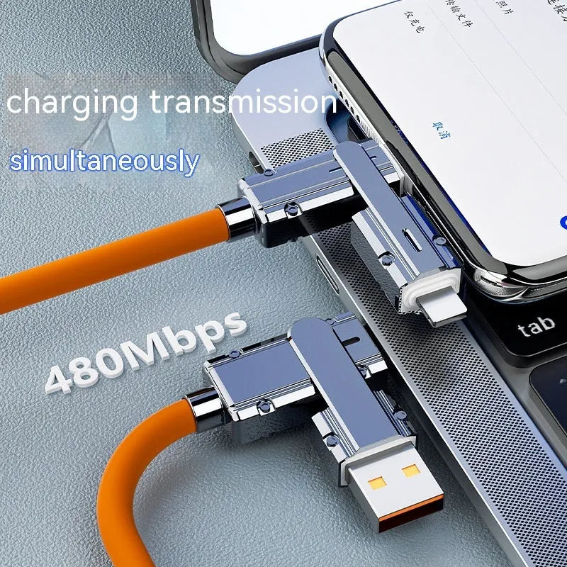 Fast charge mobile phone cable with zinc alloy connectors in orange colour, length 1 metre.
