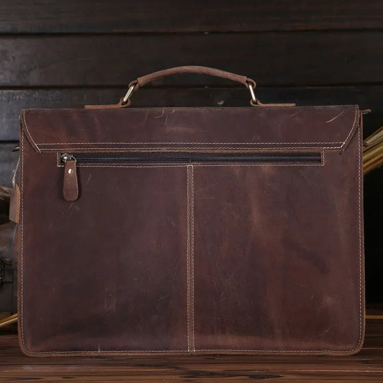 Small yellow brown Crazy Horse leather messenger bag with shoulder strap for men