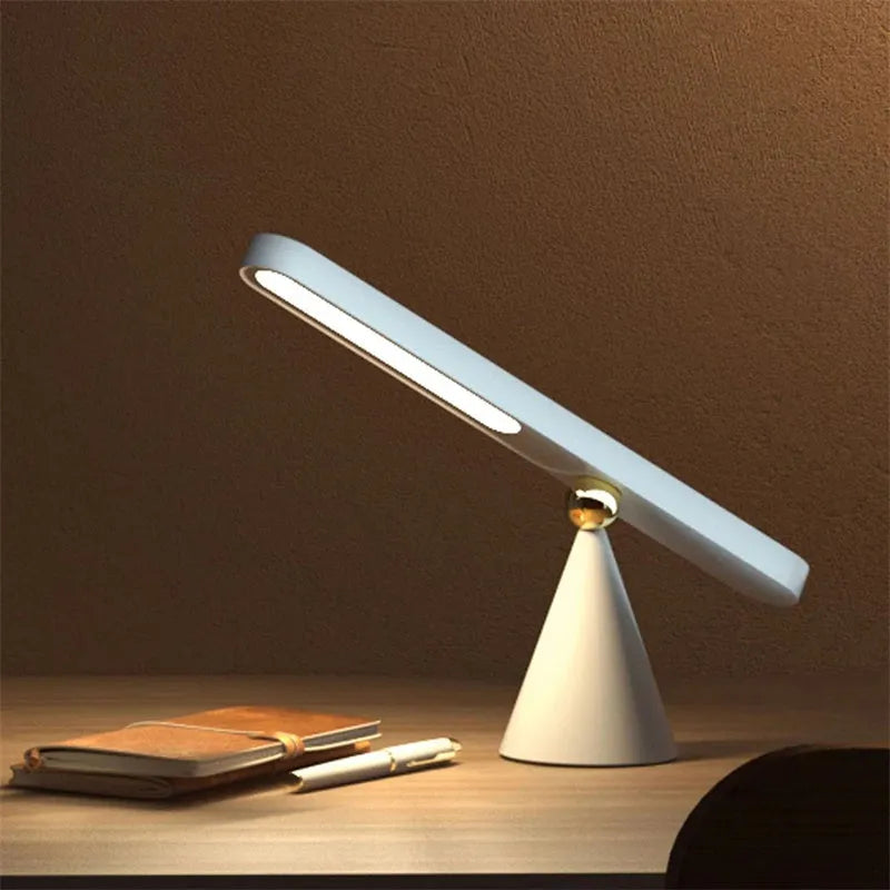 Geometric desk lamp with magnetic suction base and touch control in white or khaki colour