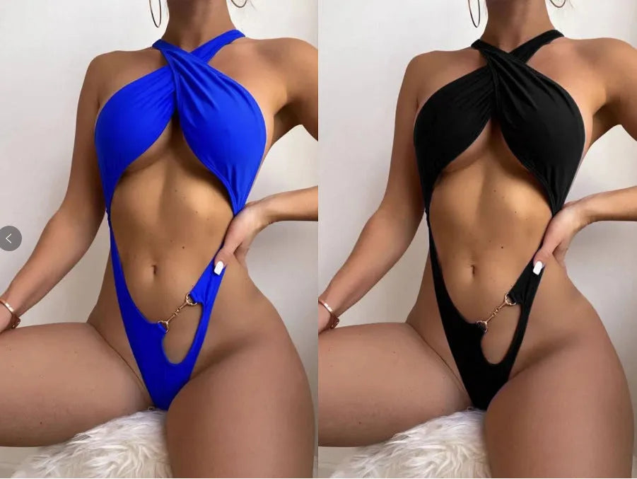 Women's solid colour one-piece swimsuit in polyester fabric with spandex lining