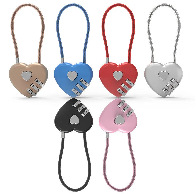 Peach heart design wire rope security lock in assorted colours with steel cable.