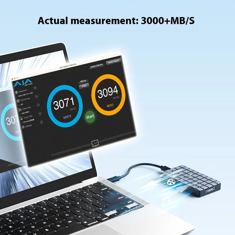 USB4 hard disk box with aluminium alloy construction measuring 50×118×13mm for solid-state drives
