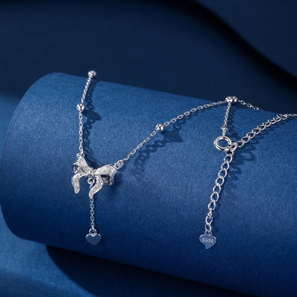 S925 silver adjustable clavicle chain with butterfly heart pendant on 40-45cm O-ring chain