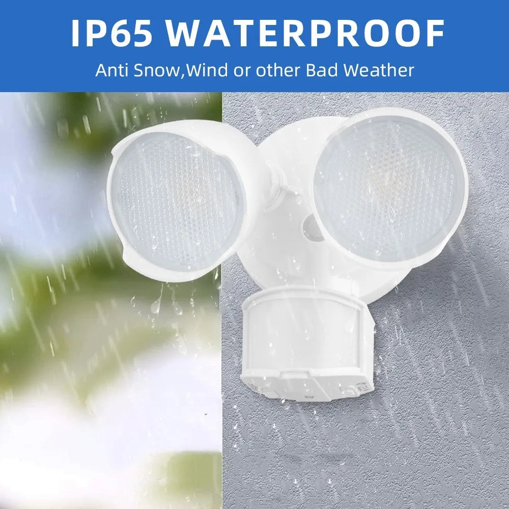 White or black LED security flood light with motion sensor for outdoor use