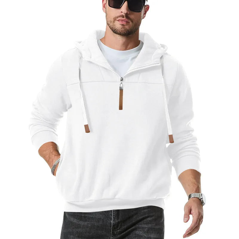Men's heavy fleece-lined half-zip hooded sweatshirt, loose fit, polyester, six colours, sizes S to XXXL