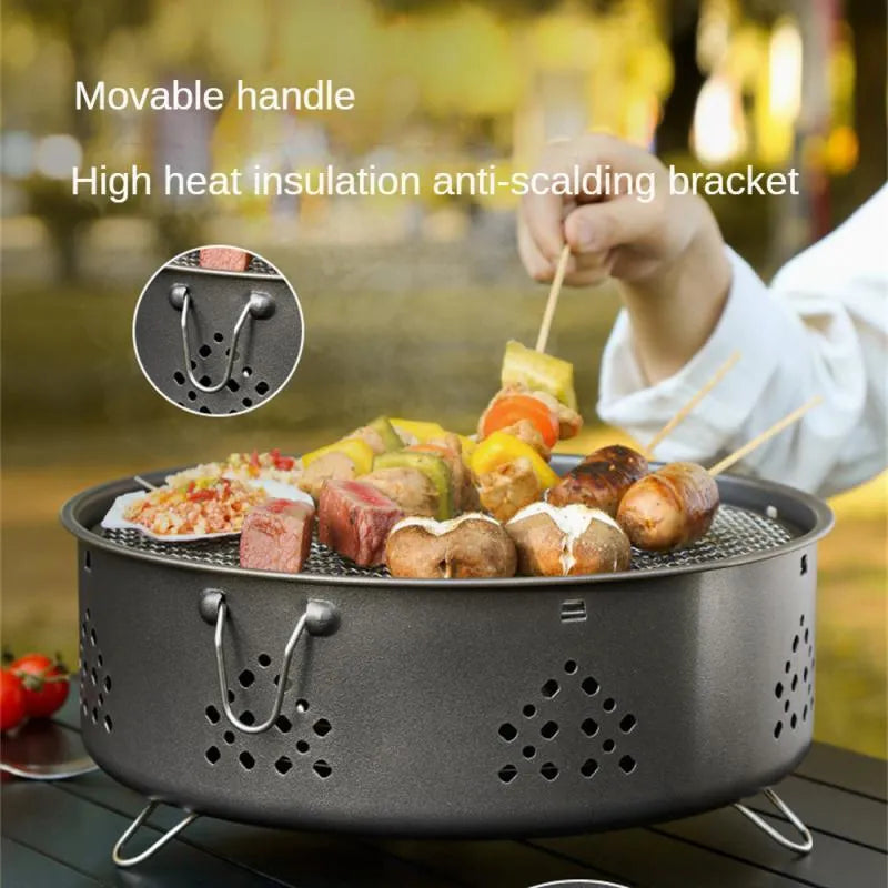 Portable stainless steel BBQ grill with detachable parts and storage bag for outdoor cooking