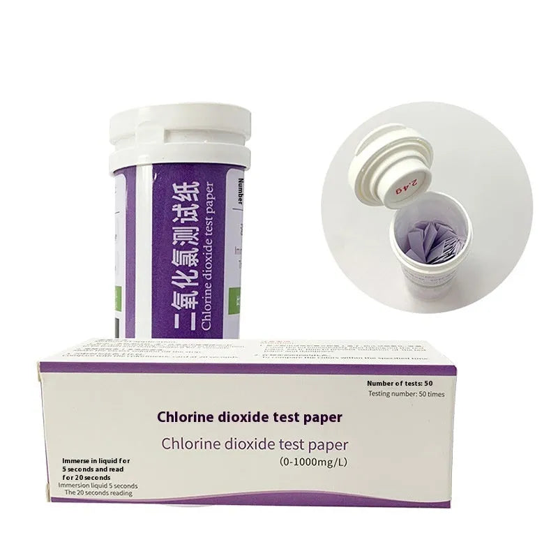 Chlorine dioxide test paper bottle containing 50 pieces for waste water concentration detection 0-1000 mg/L