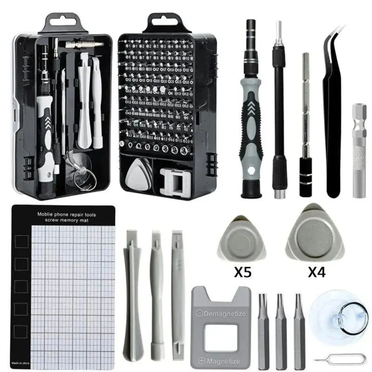 115-in-1 precision screwdriver set with 91 bits, non-slip handle and extension bar in a sturdy outer box