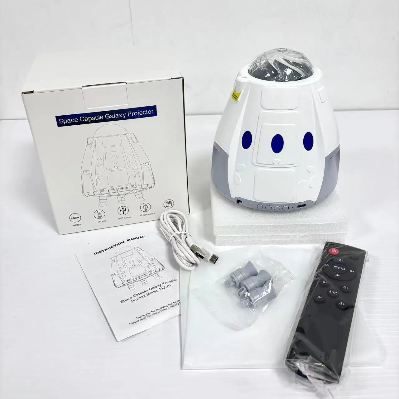 Space capsule USB projection lamp in Space White colour with remote control creating Galaxy starry atmosphere lighting