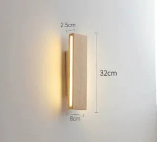 Wooden LED bedside wall lamp in 22cm, 32cm or 52cm size with warm or white light, 220V Nordic style