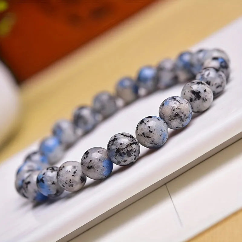 Handmade blue K2 Azurite stone beaded bracelet with geometric pattern in New Chinese style