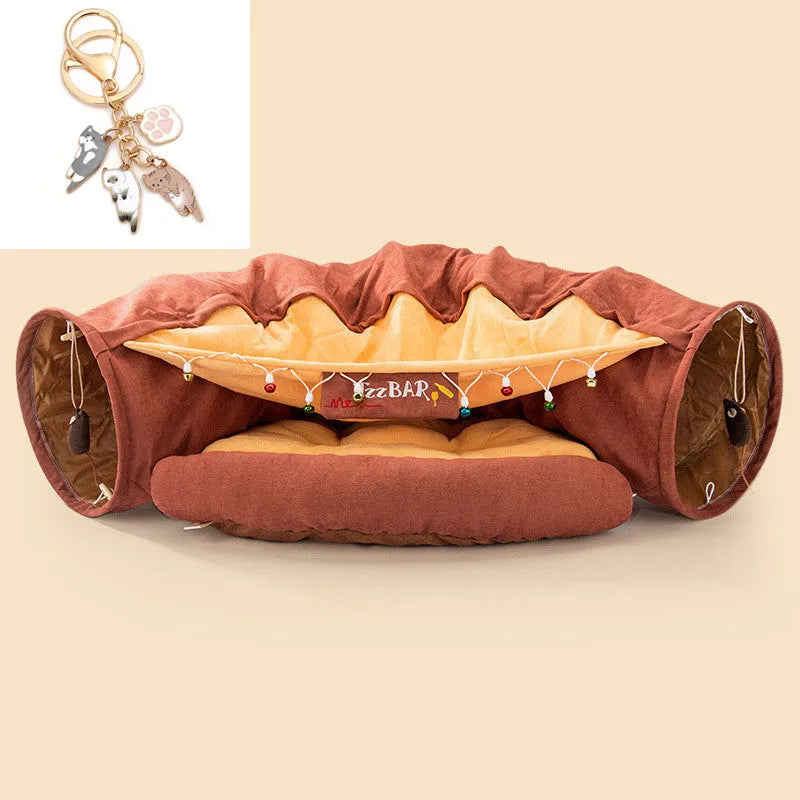 Collapsible cloth cat tunnel in bar colour with dimensions 45cm by 50cm by 22cm